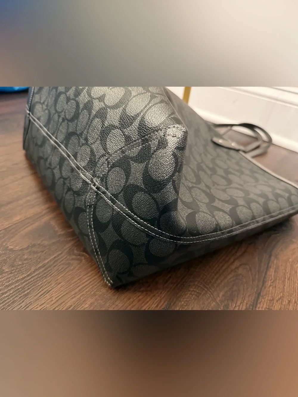 Coach Black Signature Canvas Tote with Metallic Black Pouch - Picture 10 of 10